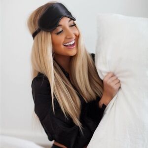 La Hearts Black Pajama Set with Sleep Mask